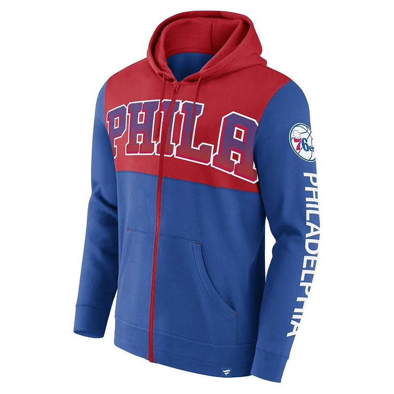 Men's Fanatics Royal/Red Philadelphia 76ers Skyhook Colorblock Full-Zip Hoodie