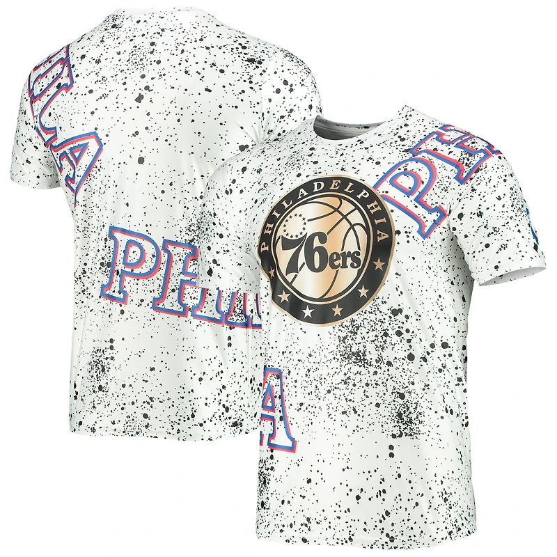Men's FISLL White Philadelphia 76ers Gold Foil Splatter Print T-Shirt