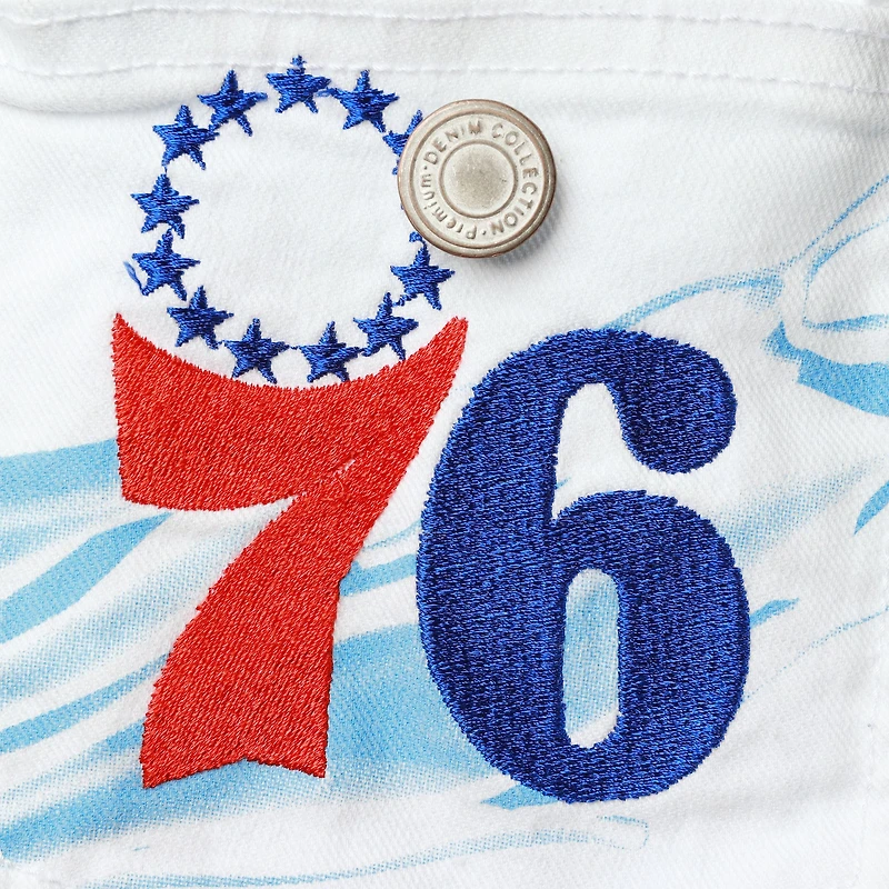Men's FISLL White Philadelphia 76ers Ice Cloud Denim Jacket