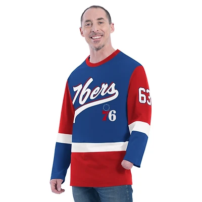 Haut de rugby adaptatif à manches longues G-III Sports by Carl Banks Royal Philadelphia 76ers pour homme