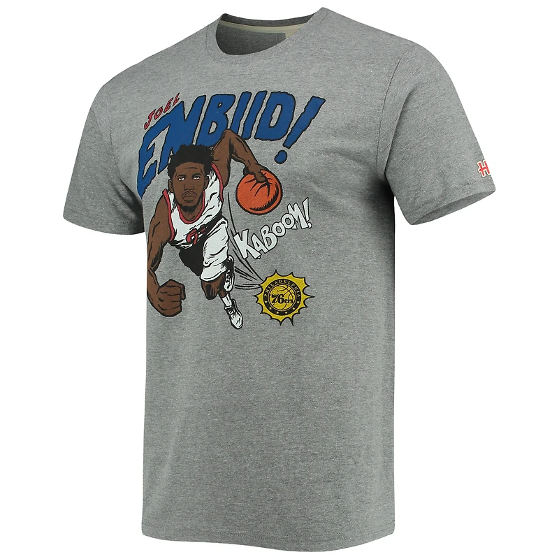 Men's Homage Joel Embiid Heathered Gray Philadelphia 76ers Comic Book Player Tri-Blend T-Shirt
