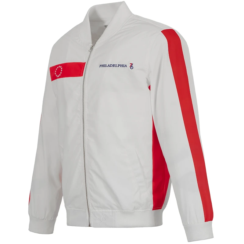 Men's JH Design White Philadelphia 76ers 2022/23 City Edition Full-Zip Nylon Bomber Jacket