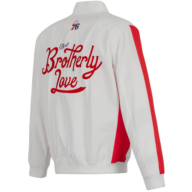 Blouson aviateur en nylon entièrement zippé Philadelphia 76ers 2022/23 City Edition pour homme JH Design, blanc