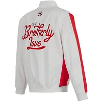 Blouson aviateur en nylon entièrement zippé Philadelphia 76ers 2022/23 City Edition pour homme JH Design, blanc
