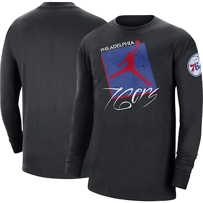 T-shirt à manches longues Jordan Brand pour homme Philadelphia 76ers Courtside Max 90 Vintage Wash Statement Edition noir