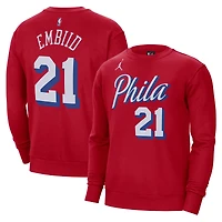 Men's Jordan Brand Joel Embiid Red Philadelphia 76ers Statement Name & Number Pullover Sweatshirt
