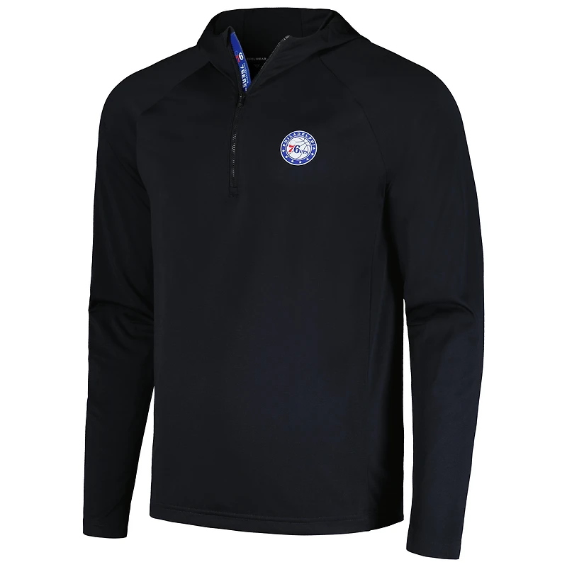 Men's Levelwear  Black Philadelphia 76ers Zander Hoodie Raglan Quarter-Zip Top