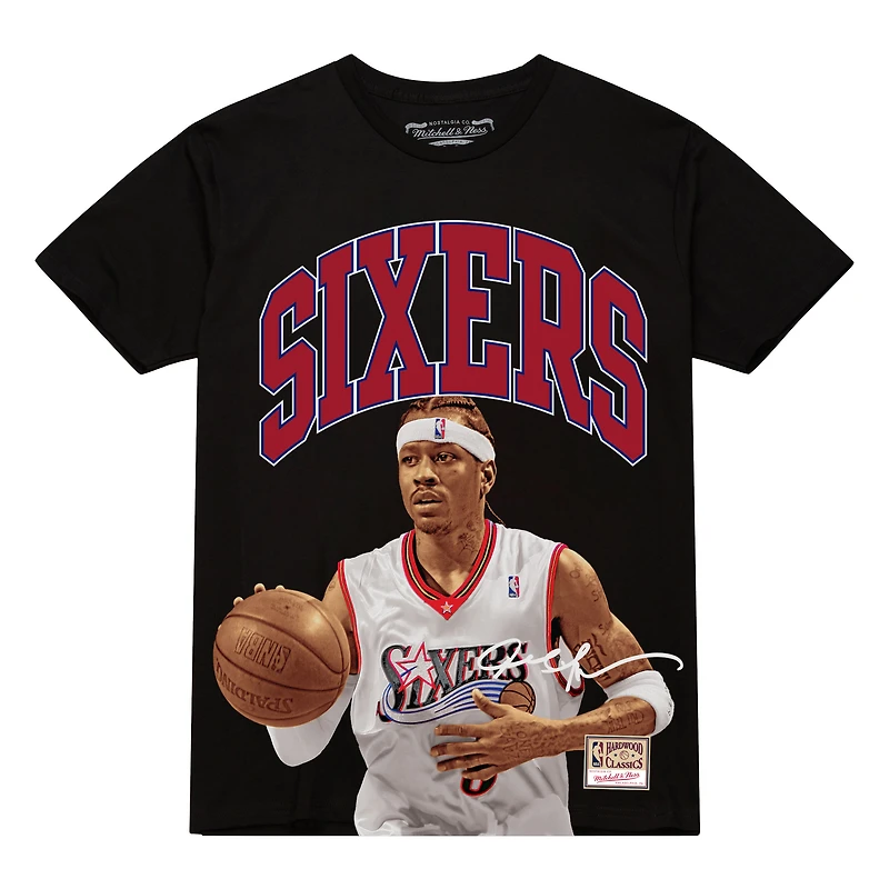 Men's Mitchell & Ness Allen Iverson Black Philadelphia 76ers Hardwood Classics Player Arch T-Shirt