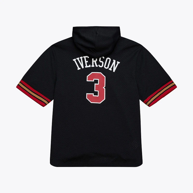 Men's Mitchell & Ness Allen Iverson Black Philadelphia 76ers Mesh Name Number Short Sleeve Hoodie