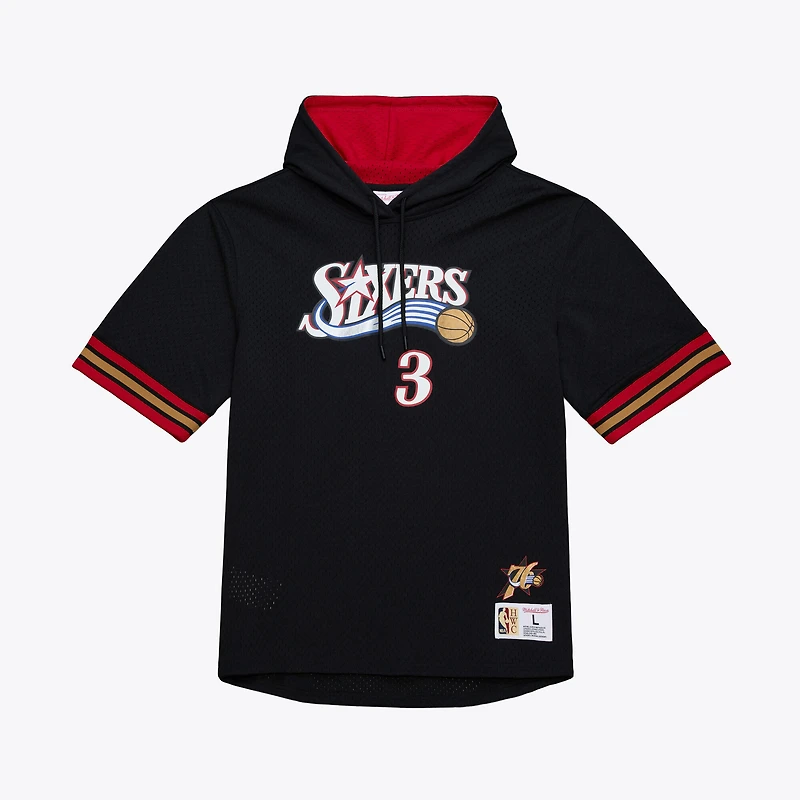 Men's Mitchell & Ness Allen Iverson Black Philadelphia 76ers Mesh Name Number Short Sleeve Hoodie