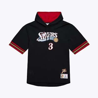 Men's Mitchell & Ness Allen Iverson Black Philadelphia 76ers Mesh Name Number Short Sleeve Hoodie