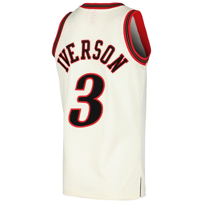 Men's Mitchell & Ness Allen Iverson Cream Philadelphia 76ers Chainstitch Swingman Jersey