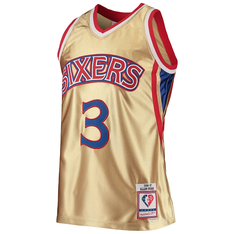 Men's Mitchell & Ness Allen Iverson Gold Philadelphia 76ers 75th Anniversary 1996/97 Hardwood Classics Swingman Jersey