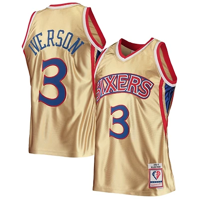Men's Mitchell & Ness Allen Iverson Gold Philadelphia 76ers 75th Anniversary 1996/97 Hardwood Classics Swingman Jersey
