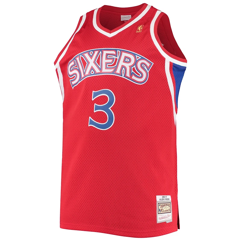 Maillot Swingman Mitchell & Ness Allen Iverson rouge Philadelphia 76ers 1996/97 Big Tall Hardwood Classics pour hommes