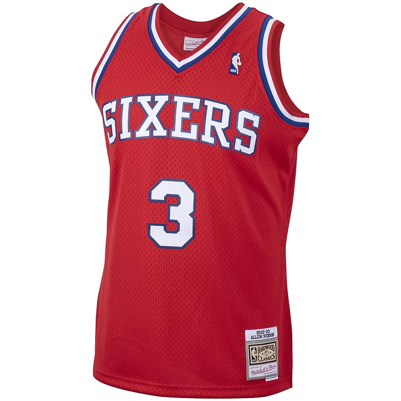 Maillot Mitchell & Ness Allen Iverson rouge pour homme Philadelphia 76ers 2002/03 Hardwood Classics Swingman