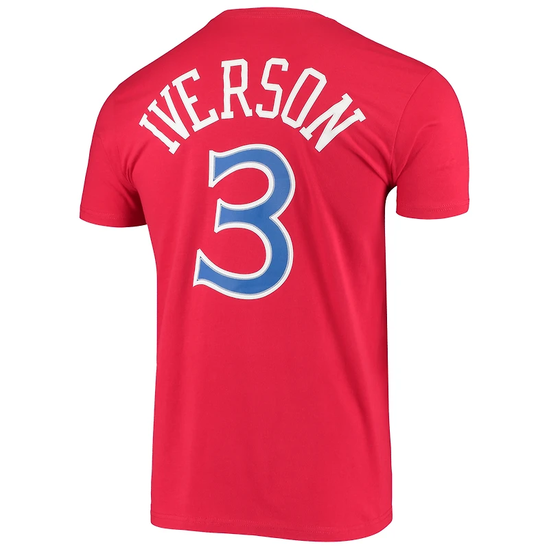 T-shirt Mitchell & Ness Allen Iverson rouge Philadelphia 76ers Hardwood Classics avec nom et numéro
