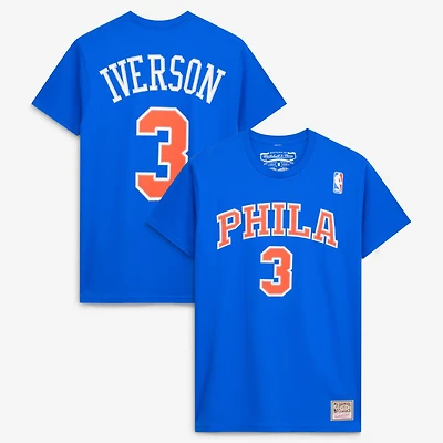 Mitchell & Ness Allen Iverson Royal Philadelphia 76ers Hardwood Classics T-shirt avec nom et numéro de joueur pour hommes