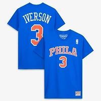 Mitchell & Ness Allen Iverson Royal Philadelphia 76ers Hardwood Classics T-shirt avec nom et numéro de joueur pour hommes