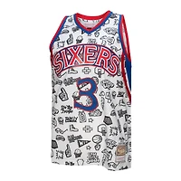 Men's Mitchell & Ness Allen Iverson White Philadelphia 76ers 1996/97 Hardwood Classics Doodle Swingman - Jersey