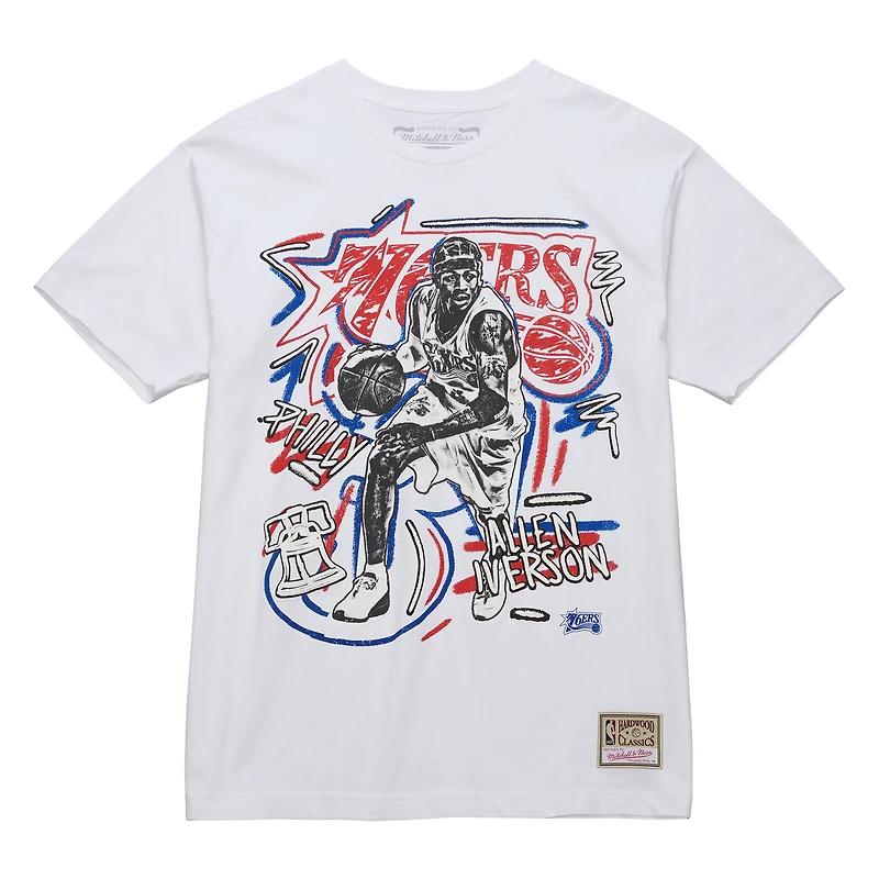 Men's Mitchell & Ness Allen Iverson White Philadelphia 76ers Hardwood Classics Chalked Up T-Shirt
