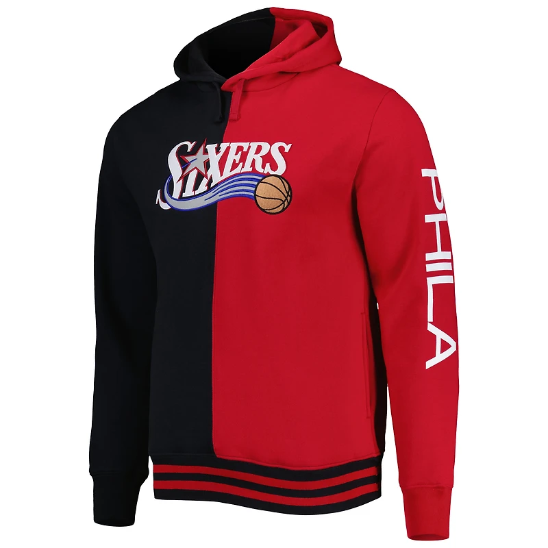 Chandail à capuchon fendu pour homme des Philadelphia 76ers Hardwood Classics de Mitchell & Ness, noir/rouge