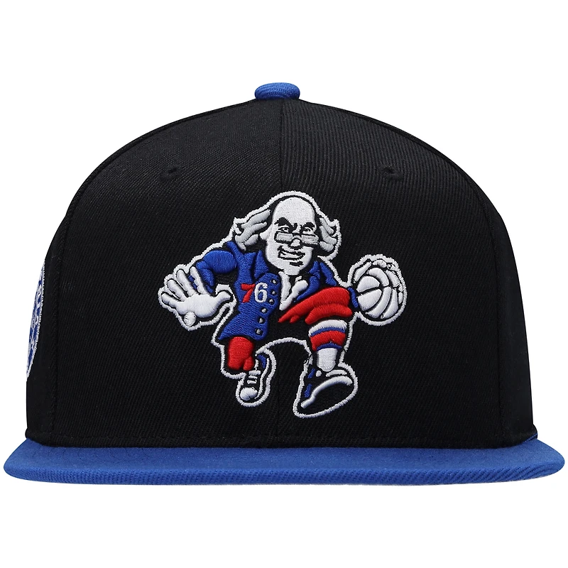 Men's Mitchell & Ness Black/Royal Philadelphia 76ers Side Core 2.0 Snapback Hat