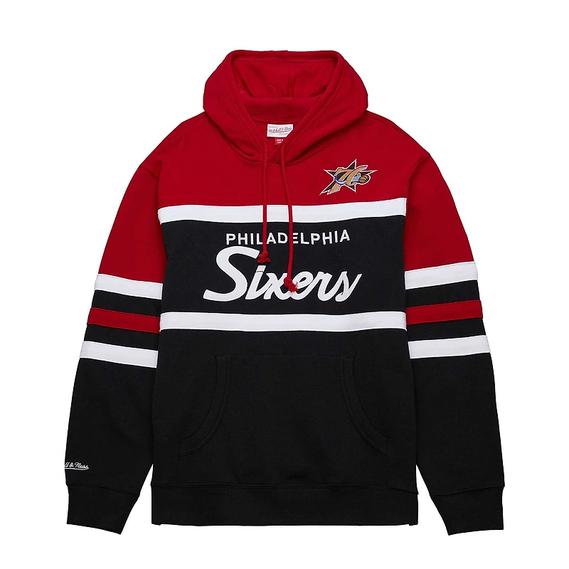 Men's Mitchell & Ness Black Philadelphia 76ers Big Tall Hardwood Classics Head Coach Pullover Hoodie