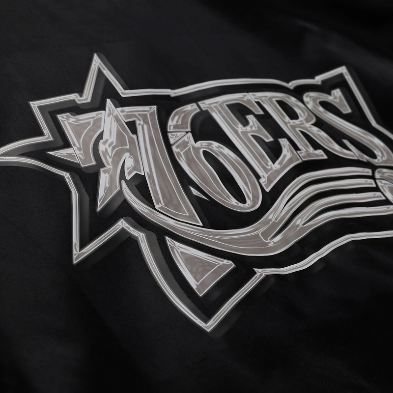 Men's Mitchell & Ness Black Philadelphia 76ers Chrome Satin Bomber Full-Zip Jacket
