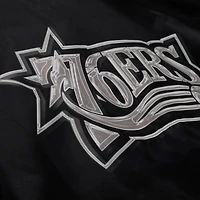 Men's Mitchell & Ness Black Philadelphia 76ers Chrome Satin Bomber Full-Zip Jacket