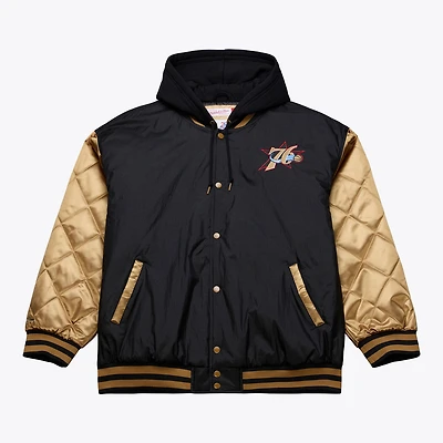 Men's Mitchell & Ness Black Philadelphia 76ers Hardwood Classics 76 Originals Collection Fushion Full-Snap Hoodie Jacket