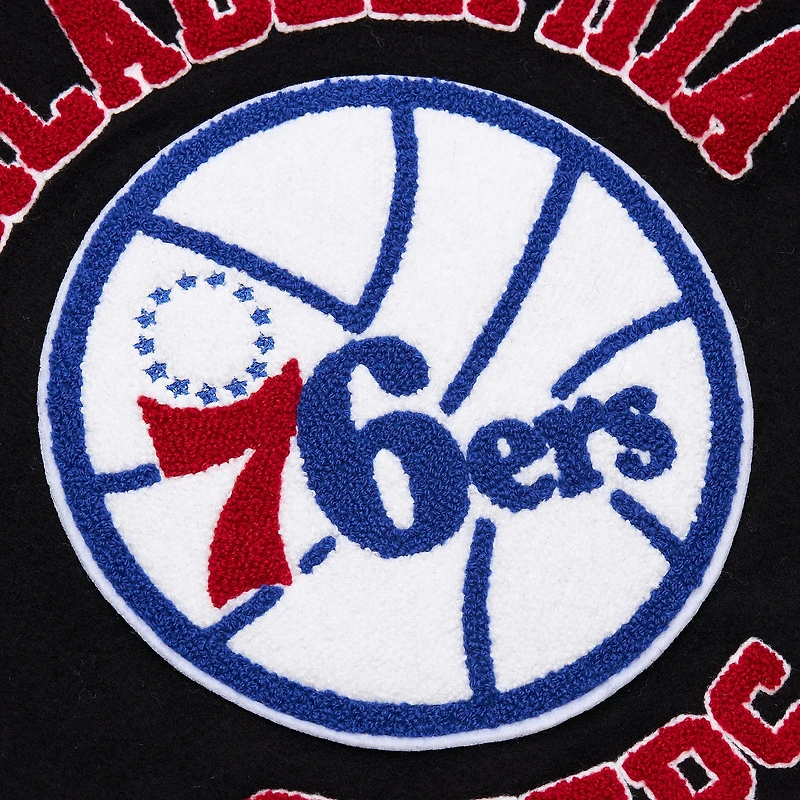Men's Mitchell & Ness  Black Philadelphia 76ers Hardwood Classics Blackout Collection Full-Snap Varsity Jacket