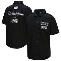 Men's Mitchell & Ness Black Philadelphia 76ers Hardwood Classics Camp Shirt