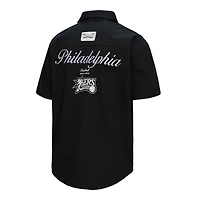 Men's Mitchell & Ness Black Philadelphia 76ers Hardwood Classics Camp Shirt