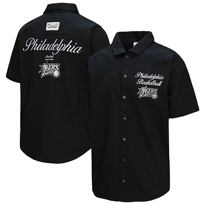 Men's Mitchell & Ness Black Philadelphia 76ers Hardwood Classics Camp Shirt