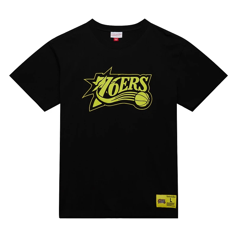 Men's Mitchell & Ness Black Philadelphia 76ers Hardwood Classics Neon Nights Premium T-Shirt