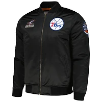 Veste noire à fermeture éclair intégrale en satin rétro Mitchell & Ness Philadelphia 76ers Hardwood Classics pour hommes
