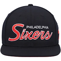 Casquette snapback Mitchell & Ness Hardwood Classics Script 2.0 noire pour homme, Philadelphia 76ers