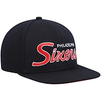 Men's Mitchell & Ness Black Philadelphia 76ers Hardwood Classics Script 2.0 Snapback Hat