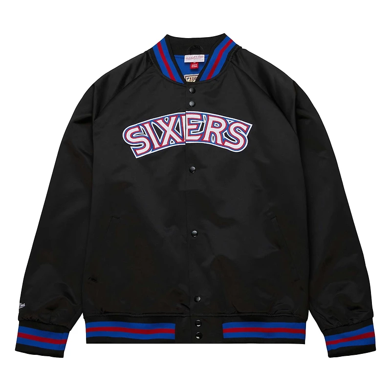 Veste noire Mitchell & Ness Philadelphia 76ers Hardwood Classics Throwback Wordmark Raglan Full Snap pour hommes