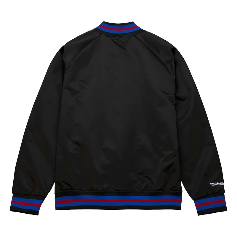Veste noire Mitchell & Ness Philadelphia 76ers Hardwood Classics Throwback Wordmark Raglan Full Snap pour hommes