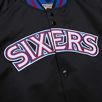 Veste noire Mitchell & Ness Philadelphia 76ers Hardwood Classics Throwback Wordmark Raglan Full Snap pour hommes