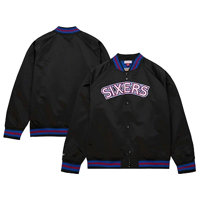 Veste noire Mitchell & Ness Philadelphia 76ers Hardwood Classics Throwback Wordmark Raglan Full Snap pour hommes