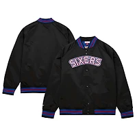 Veste noire Mitchell & Ness Philadelphia 76ers Hardwood Classics Throwback Wordmark Raglan Full Snap pour hommes