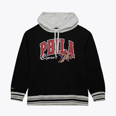 Men's Mitchell & Ness Black Philadelphia 76ers Premium Fleece Vintage Logo Pullover Hoodie