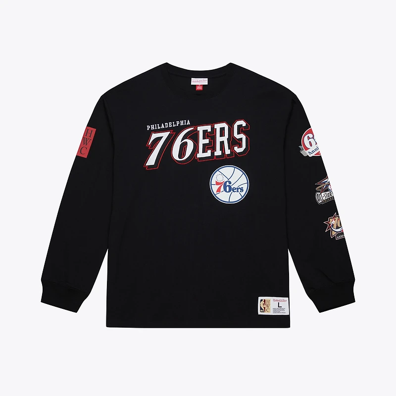 Men's Mitchell & Ness Black Philadelphia 76ers Training Camp Long Sleeve T-Shirt
