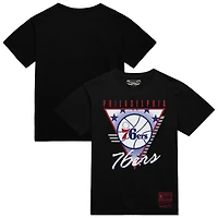 T-shirt noir à trois logos Mitchell & Ness Philadelphia 76ers pour homme, collection mondiale