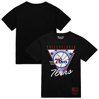 T-shirt noir à trois logos Mitchell & Ness Philadelphia 76ers pour homme, collection mondiale
