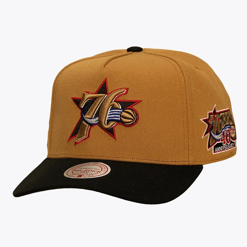 Men's Mitchell & Ness Bronze/Black Philadelphia 76ers In the City Pro Pinch Snapback Hat