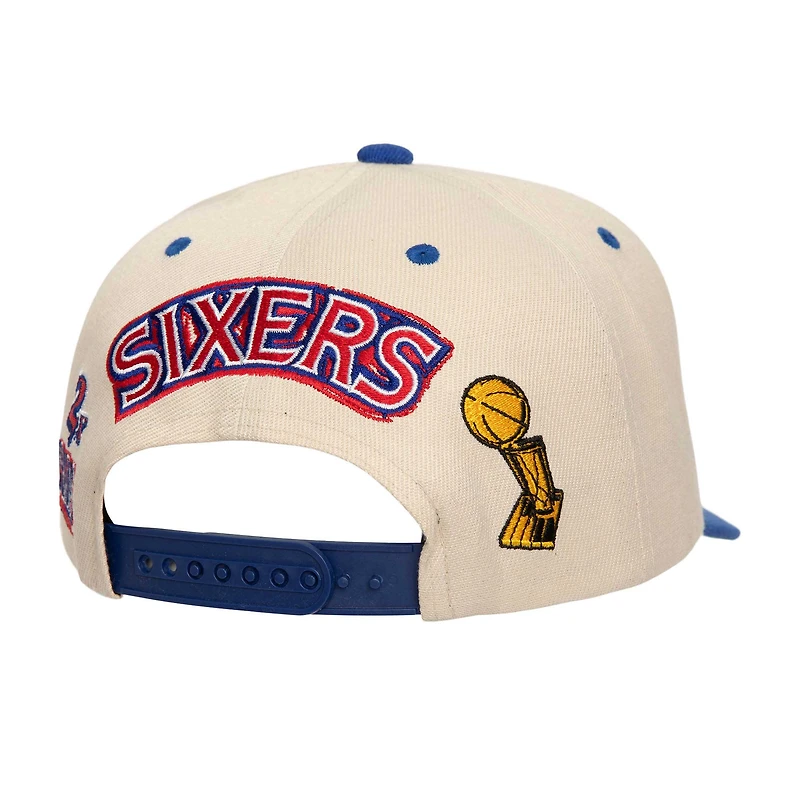 Casquette Snapback définie pour hommes Mitchell & Ness crème/Royal Philadelphia 76ers 2x NBA Champions Soul Legacy
